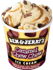 BEN & JERRYS ICE CREAM (500ml) Chocolate Caramel Chew Chew